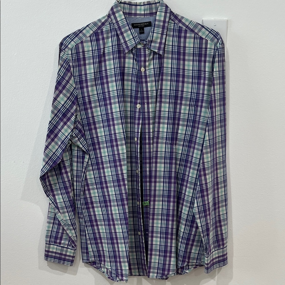 Banana Republic Purple and Mint Plaid Button-Down Shirt